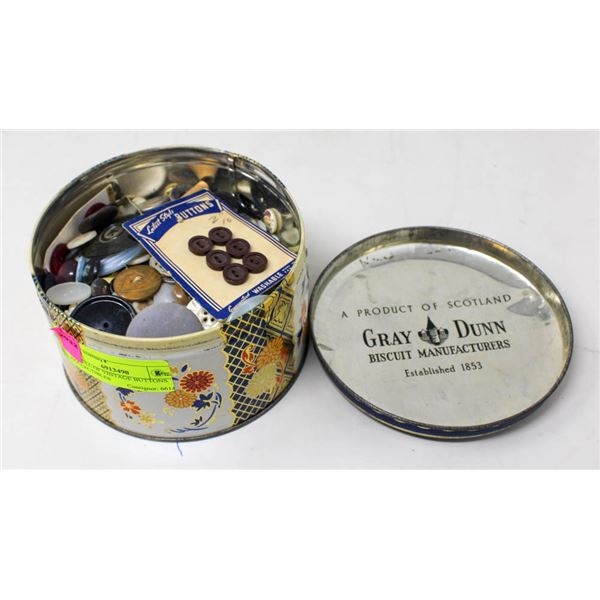 TIN FULL OF VINTAGE BUTTONS COLLECTIBLES
