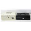 Image 1 : PAIR OF SMALL METAL CASH BOXES WITH TOP HANDLES