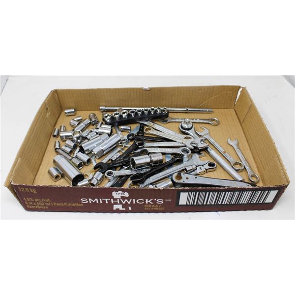 FLAT WITH SMALL WRENCHES/SOCKETS AND DRIVERS