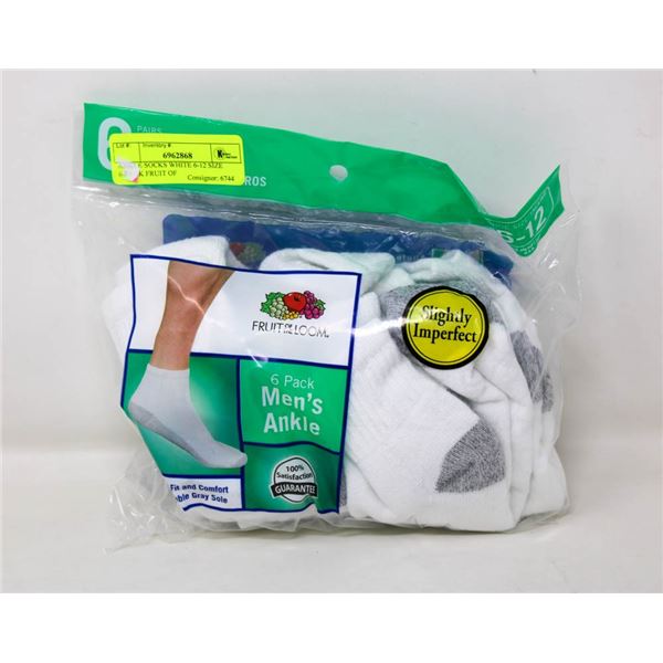 ANKLE SOCKS WHITE 6-12 SIZE 6-PACK FRUIT OF