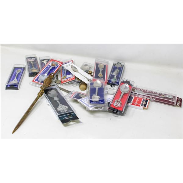 BOX W/ 21 COLLECTIBLE SOUVENIR SPOONS