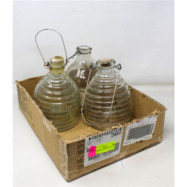 LOT OF 3 GLASS BIRD FEEDERS