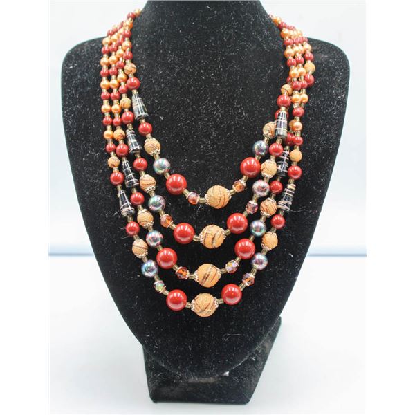 JAPAN VINTAGE 4 STRAND BEADED NECKLACE