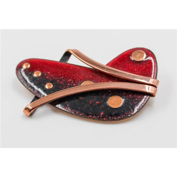 1950'S AMOEBA ATOMIC MATISSE ENAMEL COPPER BROOCH