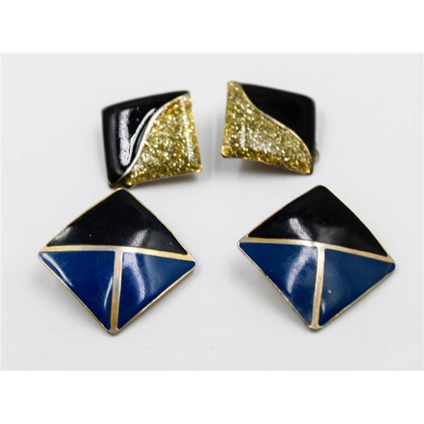 VINTAGE ENAMEL EAR RINGS 2 PAIRS