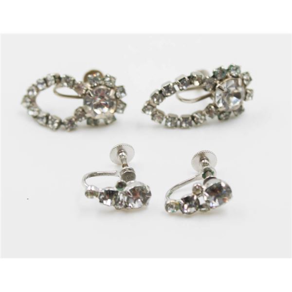 VINTAGE CORO RHINESTONE EAR RINGS 2 PAIRS