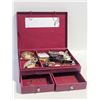 Image 1 : PURPLE JEWELRY BOX W/ ASSORTED COSTUME  JEWELRY