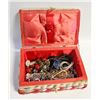 Image 1 : SEWING BOX WITH ESTATE JEWELRY