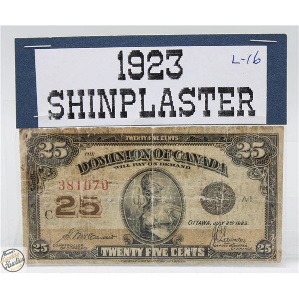 1923 CANADIAN SHINPLASTER