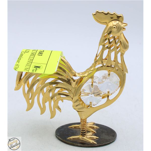 VINTAGE CRYSTAL MILLENNIUM ROOSTER, 24K GOLD