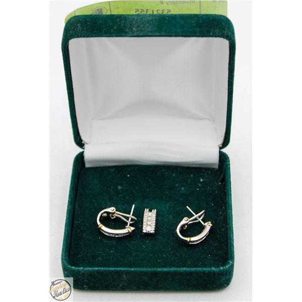 14K WHITE GOLD DIAMOND EARRINGS WITH MELEE PENDANT