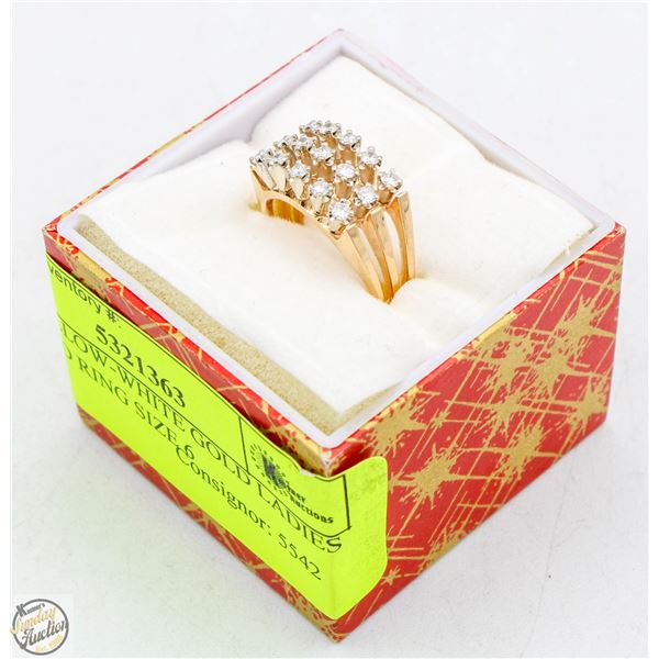14KT YELLOW-WHITE GOLD LADIES DIAMOND RING SIZE 6