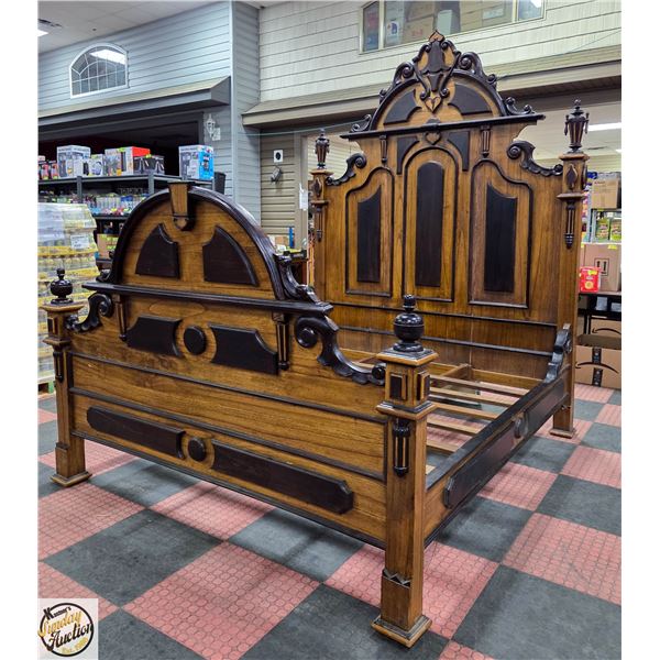 2-TONE SOLID WOOD KING SZ COUNTRY BED H-OVER 100"