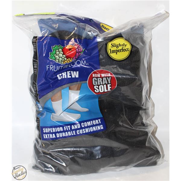 BLACK CREW SOCKS 12-16 SIZE 6-PACK FRUIT OF