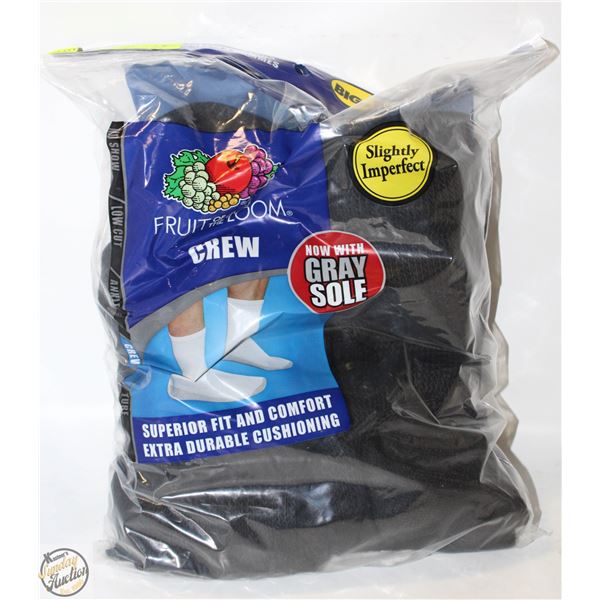 BLACK CREW SOCKS 12-16 SIZE 6-PACK FRUIT OF