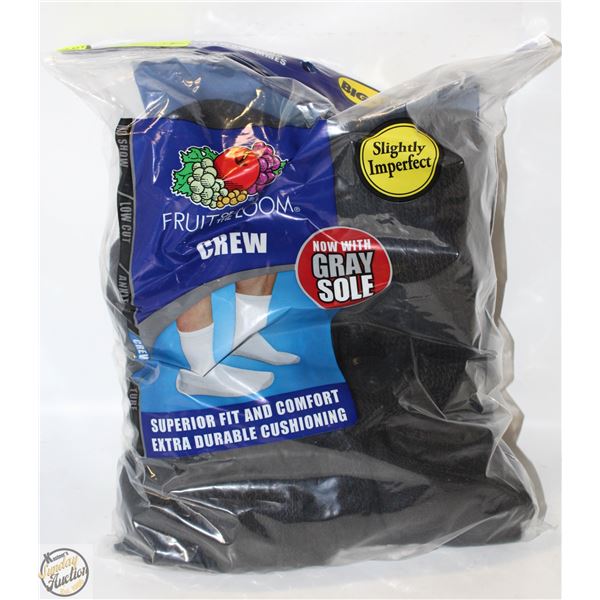 BLACK CREW SOCKS 12-16 SIZE 6-PACK FRUIT OF