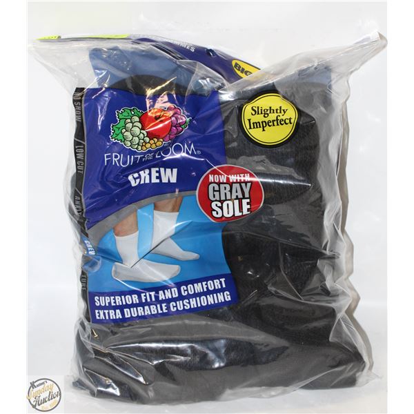 BLACK CREW SOCKS 12-16 SIZE 6-PACK FRUIT OF