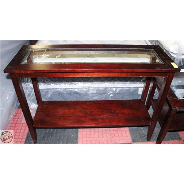 2 TIER WOOD AND GLASS SOFA TABLE