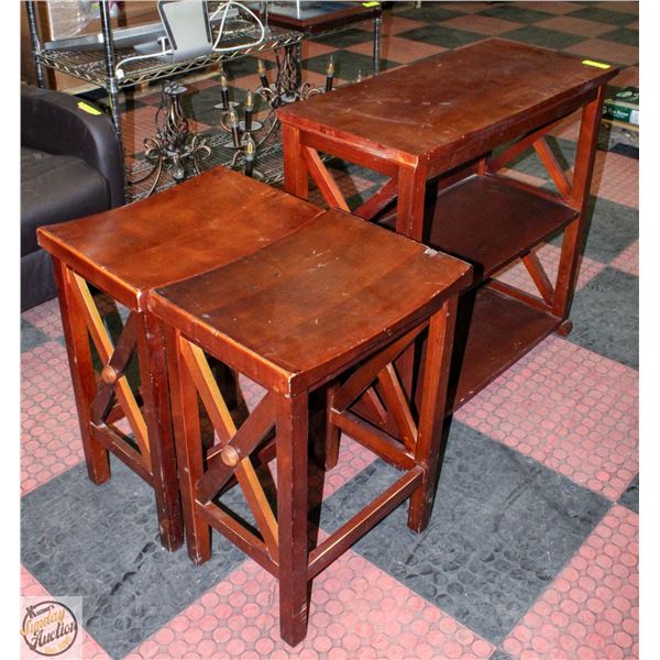 BAR SHELVING UNIT WITH 2 STOOLS -