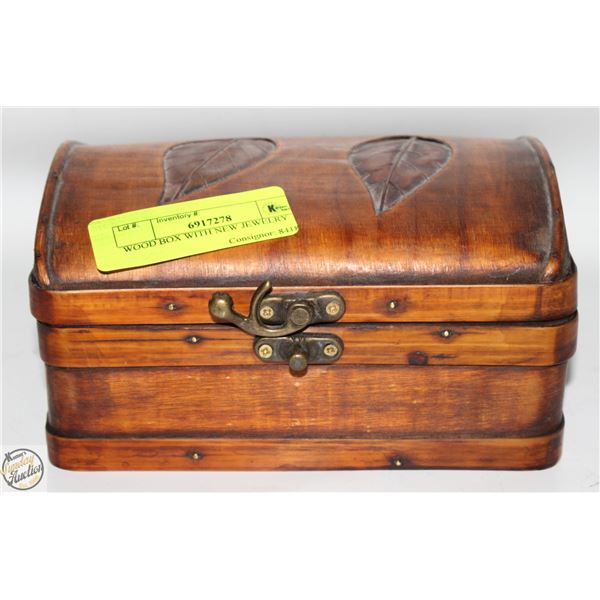 WOOD BOX WITH NEW JEWELRY
