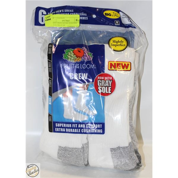 WHITE CREW SOCKS 12-16 SIZE 6-PACK FRUIT OF