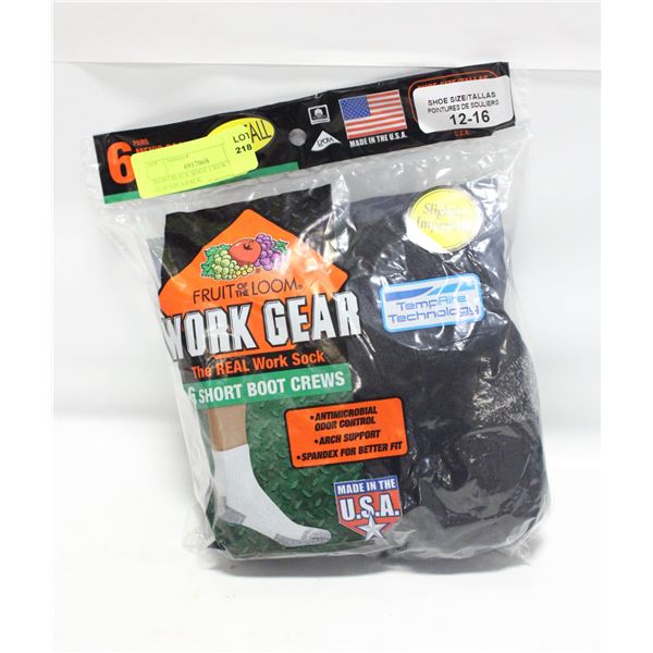 SHORT BLACK BOOT CREW SOCKS 12-16 SIZE 6-PACK