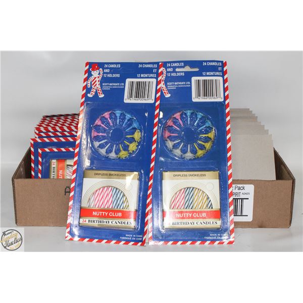 CASE OF 24 NEW BIRTHDAY CAKE CANDLES & HOLDERS