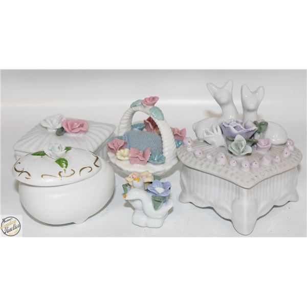 3 LIDDED BONE CHINA TRINKET DISHES + BONE
