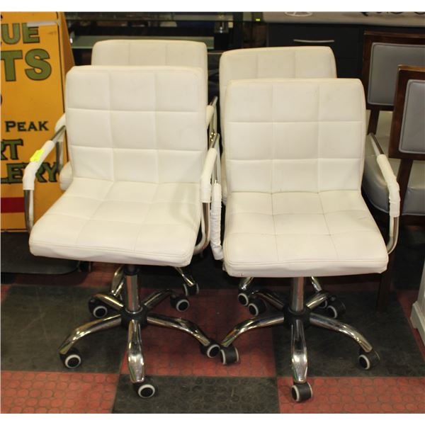 4 WHITE ROLLING COMPUTER CHAIRS