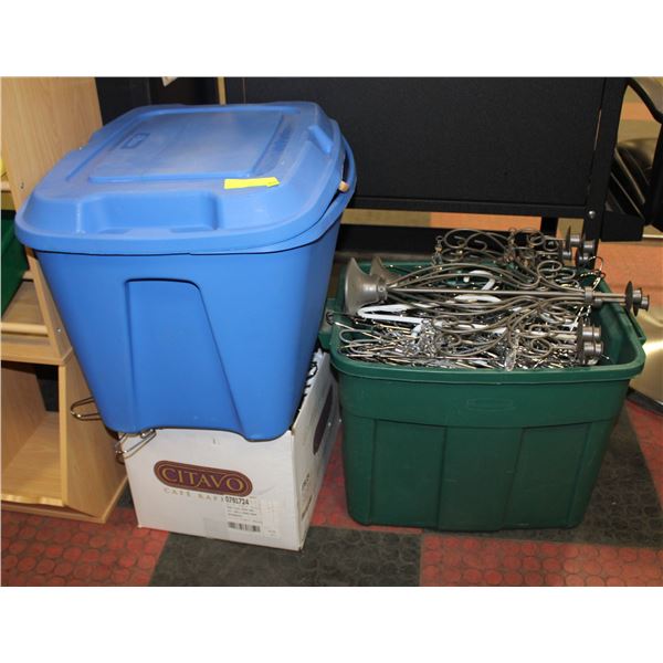 BAILIFF SEIZED: 2 BINS & 1 BOX OF HANGERS, CANDLE