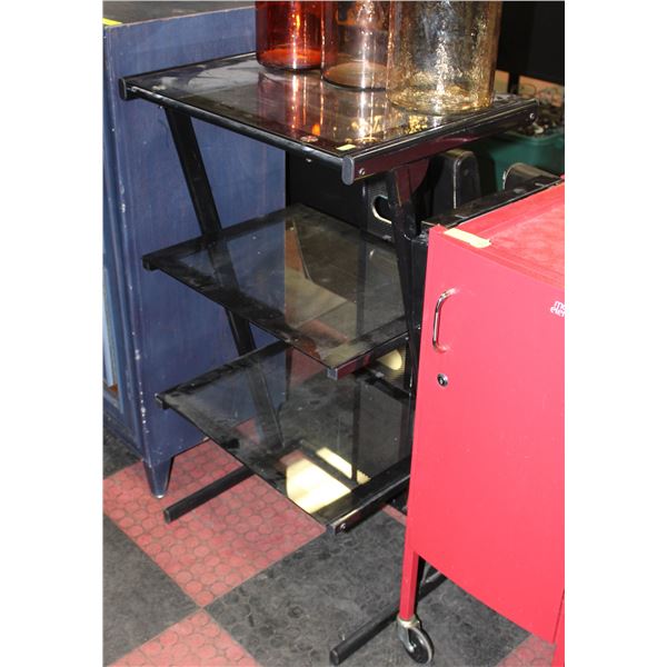 BAILIFF SEIZED: 3 TIER GLASS AND METAL SHELVING