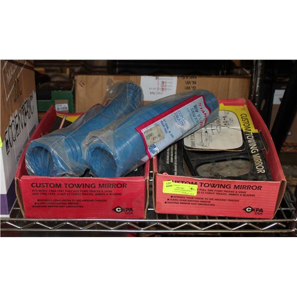 2 CHEVY TOWING MIRRORS & 2 FLEX SEWER HOSE (NEW -