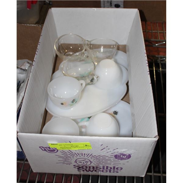 FULLY INTACT MILK GLASS TEACUP + MATCHING