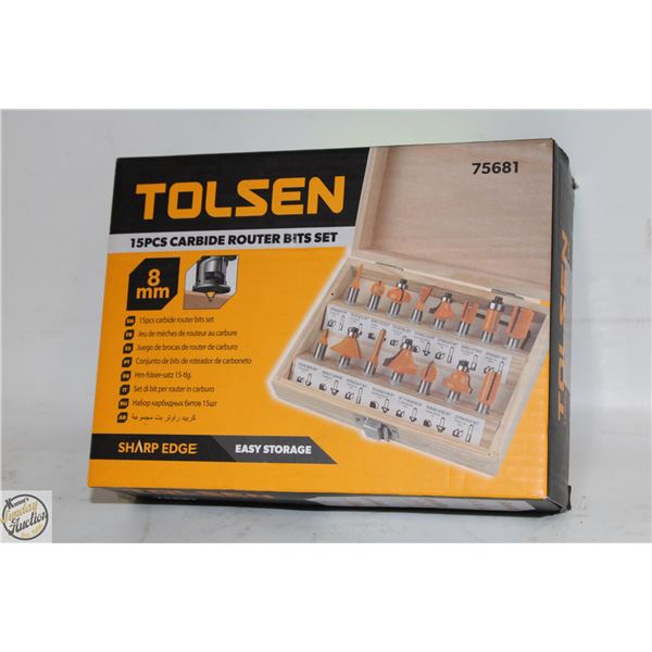 NEW TOLSEN 15 PC CARBIDE ROUTER
