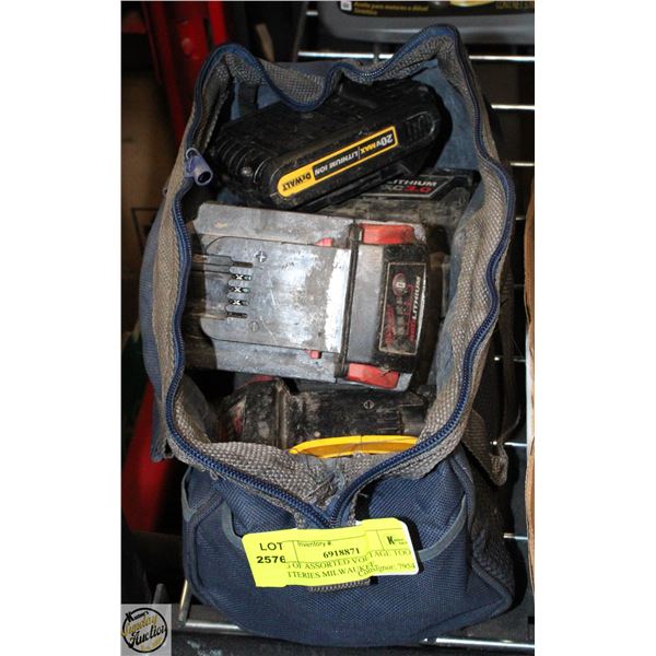 BAG OF ASSORTED VOLTAGE TOOL BATTERIES MILWAUKEE,