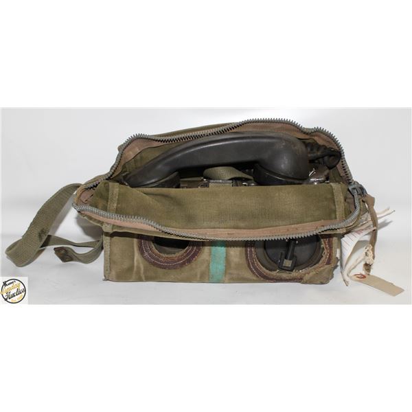 ANTIQUE ARMY PHONE IN CANVAS BAG CANADIAN ARMY-
