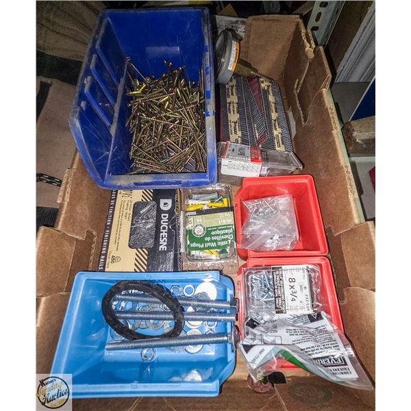 FLAT OF NEW SORTED HARDWARE INCL. 10 STRIPS