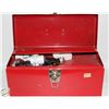 Image 1 : SMALL RED TOOLBOX W/ELECTRICAL PARTS