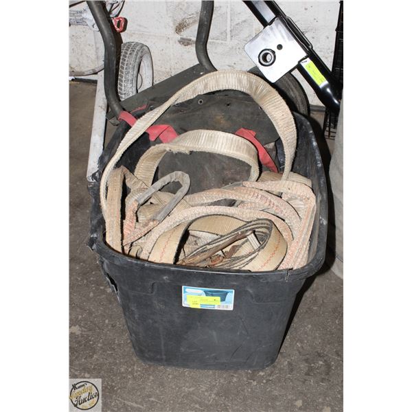 TOTE FULL OF SLINGS/STRAPS/ROPE
