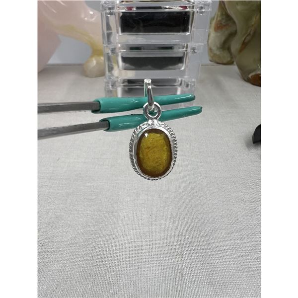 5.40 CT NATURAL YELLOW SAPPHIRE  SILVER PENDANT OVAL CUT CERTIFICATION