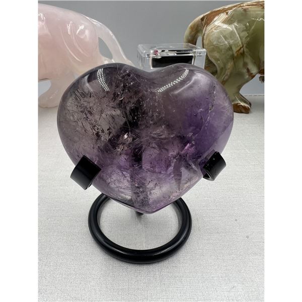 2.2 INCH AMETHYST CRYSTAL HEART { HIGH GRADE )