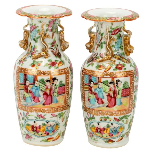 Pair of Chinese Rose Mandarin Vases