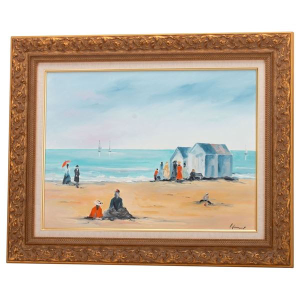 Francoise Desmont - Beach Scene Oil Painting