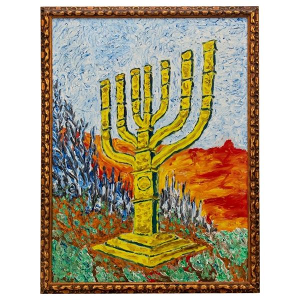 Signed Antoine Knibily Menorah Oil on Canvas