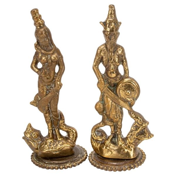 Pair Brass Hindu Figures, Shiva & Parvati