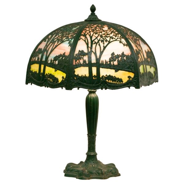 Scenic Overlay Slag Glass Table Lamp