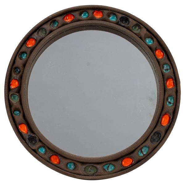 Mid-Century Circular Ceramic Mirror with Enamel