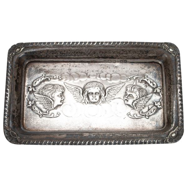 Antique English Silver Cherubs Ornamental Tray