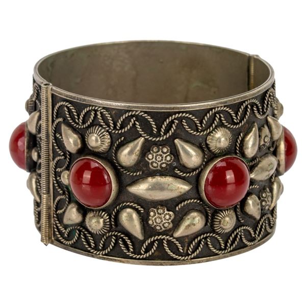 Antique Silver Plated Carnelian Cuff - Italy