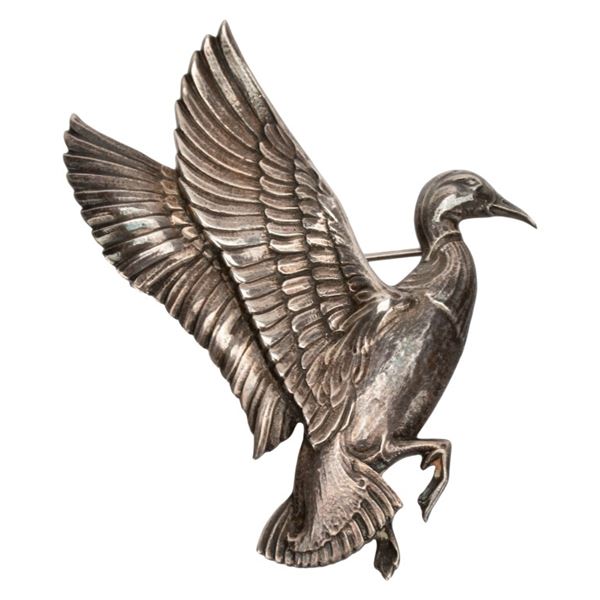 Signed Lynn Bogue Hunt Sterling Duck Brooch